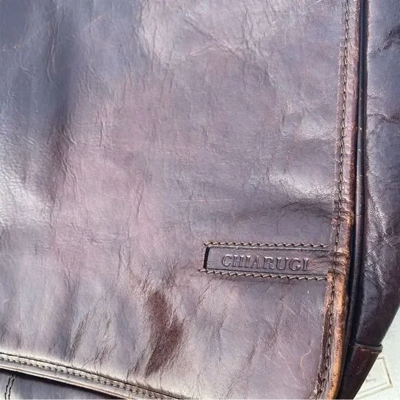 Chiarugi Vintage Messenger Bag Brown Leather Crossbody Made In Italy